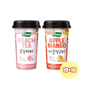 푸르밀 푸르티컵 190mL 복숭아티10컵+애플망고티10컵/총20컵/컵음료/아이스티/무/배