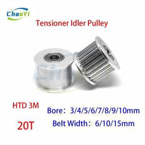 HTD 3M 20 들러 풀리 텐셔너 기어 보어 3/4/5/6/7/8/9/10mm 벨트 폭 6/10/15mm 베어링 가이드 동기 휠 3M