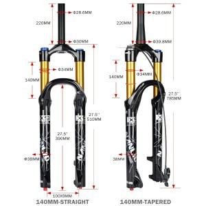 자전거 포크 서스펜션 Nanlio X9 PRO 수동 제어 잠금 장치, MTB 댐핑 오일 및 가스 140mm, 34mm, 26 27.5