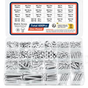 미터법 기계 나사 및 플랫 와셔, 필립스 팬 헤드 세트, 볼트 너트 모음 키트, M3, M4, M5, M6, 16 사이즈,