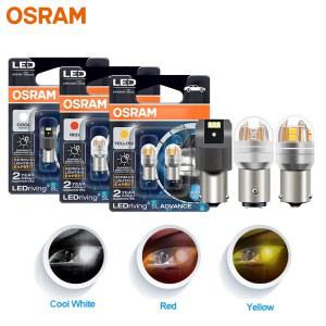 브레이크등 OSRAM 업그레이드 LED 신호등 S25 P21W PY21W P21/5W LEDdriving SL 어드밴스 1156 1157 자동차 안개 전구 브레이크 위치 정지 램프 2X