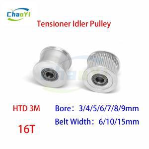 HTD 3M 16 들러 풀리 텐셔너 기어 보어 3/4/5/6/7/8/9mm 적합 벨트 폭 6/10/15mm 베어링 가이드 동기 휠 3M