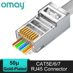 케이블 OMAY-CAT6 CAT5E RJ45 모듈러 플러그 네트워크 커넥터 UTP 50u, 이더넷 금도금 8P8C 크림프 엔드