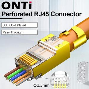 케이블 ONTi 10/50/100pcs CAT5E CAT6 CAT7 플러그 RJ45 커넥터 네트워크 통한 50U 금도금 엔드 패스 모듈