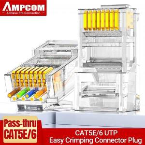 케이블 AMPCOM RJ45 모듈러 플러그, CAT5E CAT6 패스 스루 네트워크 커넥터, UTP 3/50μ 금도금 8P8C 크림