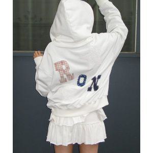 RONRON RON PATCH MIXED APPLIQUE HOODIE ZIP UP WHITE