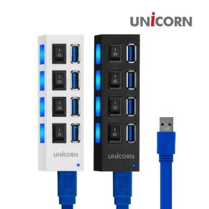 유니콘 XH-Q4 블랙 4포트 USB3.0 무전원 USB허브 개별전원스위치