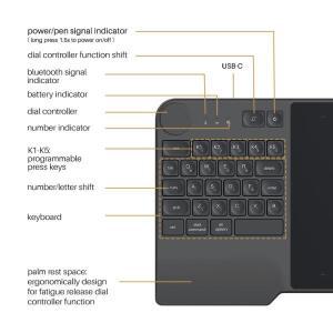 판타블렛 드로잉 그림 패드 HUION Inspiroy Keydial KD200 태블릿 배터리없는 펜 무선 그래픽 디지털 키보