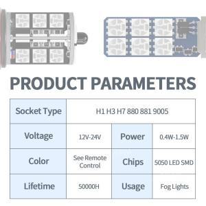 원격 5050 LED 안개등, RGB 다채로운 H8, h11, 9005, 880 자동차 전면