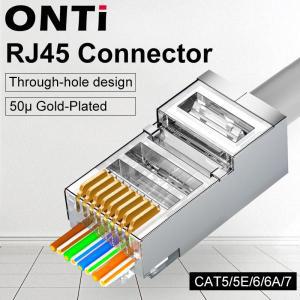 케이블 ONTi 10/50/100pcs CAT5E CAT6 CAT7 플러그 RJ45 커넥터 네트워크 통한 50U 금도금 엔드 패스 모듈