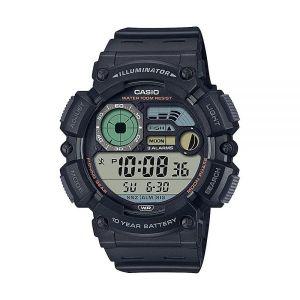 Casio Illuminator LED 조명 10년 배터리 듀얼 타임 문 페이즈 낚시 레벨 시계 WS-1500H-1AV 블랙. WS-1500