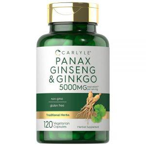 Carlyle Panax 인삼 + 은행나무 빌로바 | 채식주의자 캡슐 120개 5,000mg 채식주의자, GMO 프리, 글루텐 프