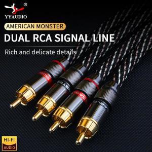 rca케이블 YYAUDIOHIFI 스테레오 RCA 오디오 케이블, CD 앰프용 금생폰 커넥터 플러그 포함, 6N OFC 수-수