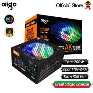 Aigo AK700PRO 700W PC PSU 전원 공급 장치, BTC용 데스크탑 컴퓨터 게임용 저소음 블랙 120mm RGB 선풍기 110V 220V ATX