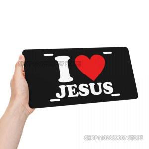 I Love Jesus 자동차 번호판 장식 전면 번호판 강철 금속 플레이트 6 인치 x 12