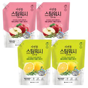 자연퐁 스팀워시 4X 주방세제 레몬향 리필, 1L, 2개 + 애플향 리필, 1L, 2개