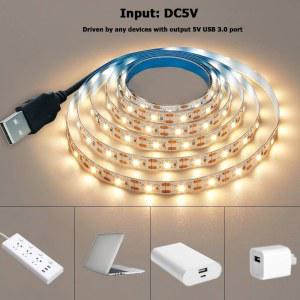 DC 5V USB LED 스트립 2835 화이트 웜 조명 TV 배경 테이프 홈 데코 램프 1 5m 스트링 라이트