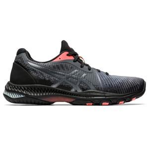 ASICS 여성용 Netburner Ballistic FlyteFoam 배구화, 블랙/선라이즈 레드.