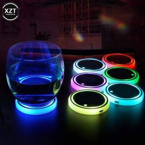 LED 컵 코스터 거치대 USB 라이트 매트 자동차 컵 받침 병 RGB 발광 분위기 램프 유리 패드 시트 7 가지 다