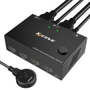 Kceve KVM 스위치 2In2 출력 듀얼 모니터 HDMI 스위치 제어 컴퓨터 OR 노트북 모니터 듀얼 입력 드라이브