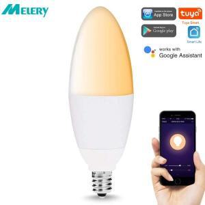 Melery E14 투야 와이파이 스마트 LED 전구 베이스 램프 40W 등량 조명 머 무선 제어 알렉사 구글 홈 어시