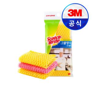 3M수세미 스카치브라이트 MN-900(MN900) 그물망사수세미 3입 (핑크/옐로우)