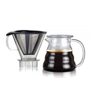 보덤 Bodum Melior Pour Over 붕규산 유리 커피 드리퍼, 카라페 뚜껑 및 스테인리스 스틸 필터, 591.5ml(20