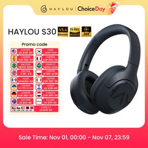 HAYLOU S30 무선 블루투스 5.4 헤드폰, 43dB 적응형 노이즈 캔슬링 헤드셋, 40mm 드라이버, 80H 재생 시간 이어폰