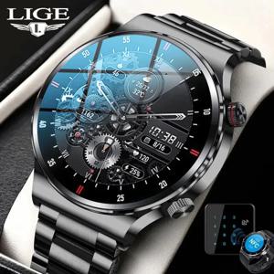 LIGE ECG PPG 블루투스 통화 스마트 워치, AMOLED 풀 터치 스포츠 NFC 시계, 방수 스마트 워치, 안드로이드 IOS, 2023