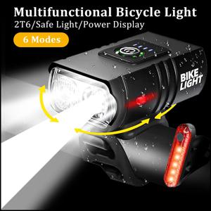 LED 전면 USB 충전식 MTB 산악 자전거 램프, 자전거 헤드라이트 손전등, 사이클링 액세서리 테일, 1000LM, 2T6