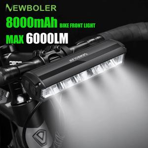 NEWBOLER 자전거 라이트 프론트 6000루멘 자전거 라이트 8000mAh 방수 손전등 USB 충전 MTB 도로 사이클링 램프 액세서리