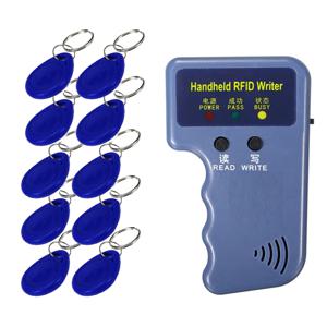 반복적인 핸드헬드 125KHz EM4100 5200 RFID ID 카드 라이터 복사기 복사기 프로그래머 + T5577 재기록 가능 Keyfobs 태그 2 개