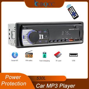 BQCC 차량용 스테레오 LED 리모컨 MP3 플레이어, FM 라디오, BT TF AUX, USB 고속 충전 시간 디스플레이, 530L, 1 Din