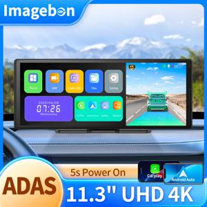 Imagebon 11.3 ″ 4K ADAS 백미러 카메라 무선 카플레이 & Android Auto 3 채널 녹화 대시 캠 GPS 네비게이션 DVR