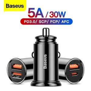 Baseus 차량용 듀얼 USB 충전기, 아이폰 12 용 USBC 전원 어댑터, 담배 소켓 라이터, 고속 충전, 2 포트, 5A, 12-24V