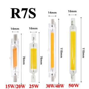 R7S LED 유리 튜브 COB 전구 118mm 30W 40W, R7S 옥수수 램프 J78 J118 AC220V 110V, 할로겐 조명 교체 50W 램프, 78mm 15W 20W