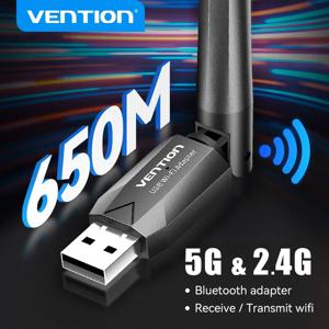 Vention 와이파이 어댑터 USB 이더넷 네트워크 카드 동글, PC 데스크탑 노트북용 와이파이 안테나, AC650 와이파이 5 5G 및 2.4G USB 와이파이 카드