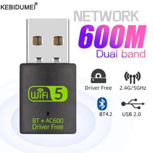 600Mbps USB 와이파이 블루투스 어댑터, 2 in 1 동글 듀얼 밴드 2.4G 및 5GHz USB 와이파이 5 네트워크 무선 블루투스 어댑터, 와이파이 리시버