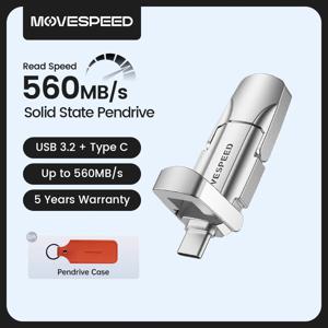 MOVESPEED USB 3.2 솔리드 스테이트 펜 드라이브, 520 MB/s 고속 USB C 타입 플래시 드라이브, 1TB 512GB 256GB 128GB USB 2 세대 펜드라이브 플래시