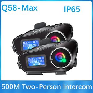 Q58-MAX 오토바이 헬멧 블루투스 헤드셋 인터콤 LED 조명, 듀얼 500M IP65 등급 딥 방수 스테레오 FM 라디오 인터폰