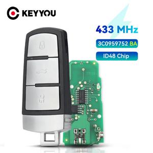 KEYYOU 3C0959752BA 3BT Keyless Uncut Smart Remote Key Fob 433MHZ ID48 Chip For VolksWagen VW Passat B6 3C B7 Magotan CC Car Key