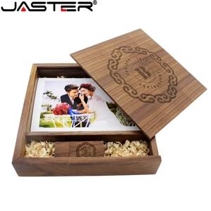 JASTER-(1 PCS 무료 로고) 사진 고유 앨범 월넛 우드 USB + 박스 펜드라이브 USB 플래시 드라이브, 8GB 16GB 32GB 64GB 128GB 사진