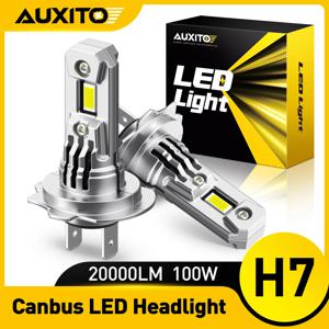 AUXITO 터보 H7 LED 캔버스 헤드라이트 전구, 오류 없음, 선풍기 포함, 100W 고출력, 자동차 헤드 라이트 램프 CSP 칩, 20000LM, 2 개