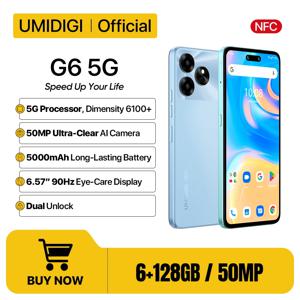 UMIDIGI G6 5G 스마트폰, 울트라 클리어 아이 케어 듀얼 카메라, NFC, 안드로이드 13, 디멘시티 6100 + 6 + 6GB, 128GB, 6.57 인치, 90Hz, 50MP, 신제품 5G