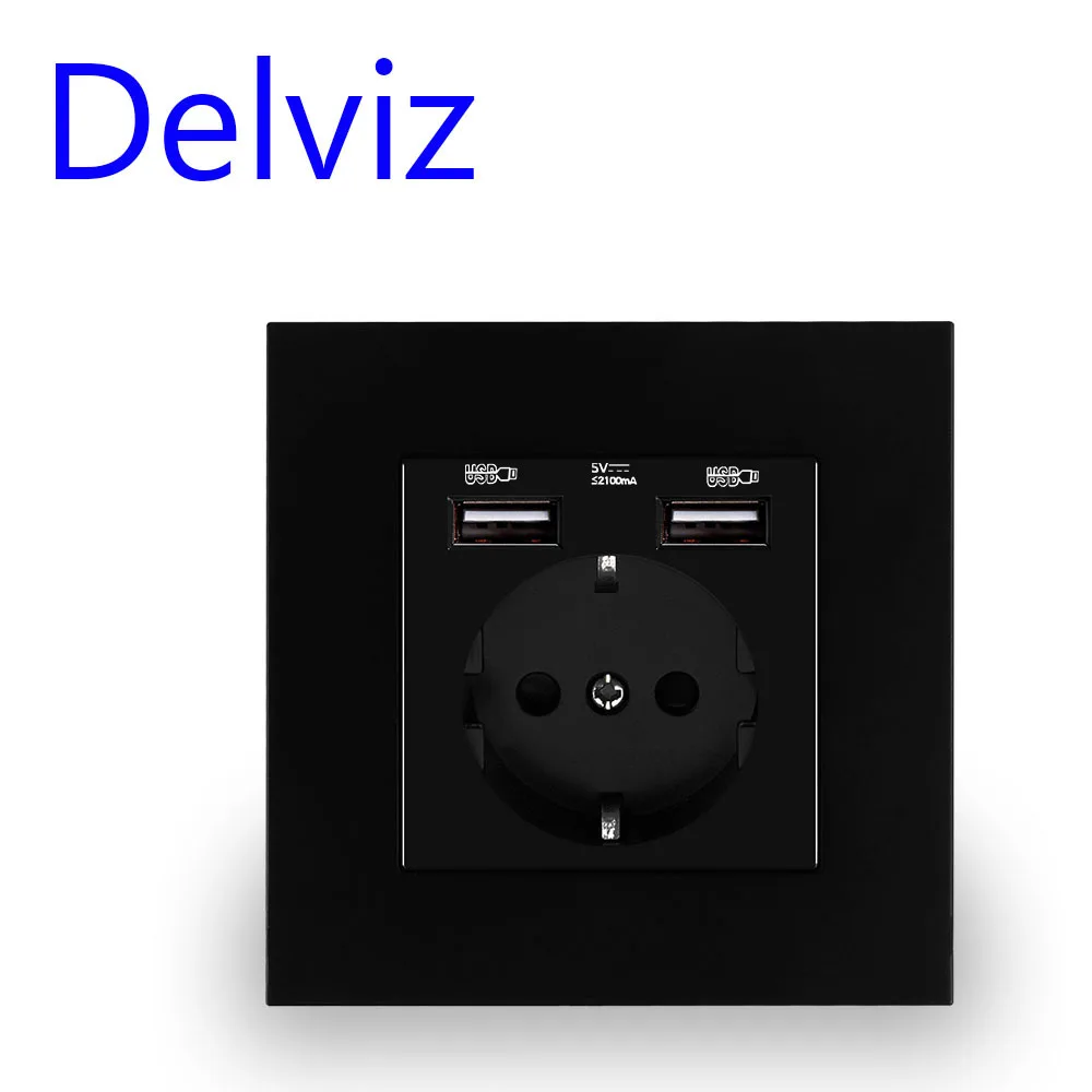 Delviz EU 표준 USB 소켓, 휴대폰 충전 소켓, 홈 개선 플러그 소켓, 5V USB 벽 전원 콘센트, 86mm 16A 팝