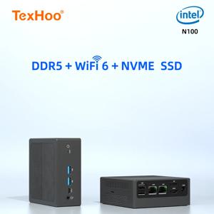 TexHoo 미니 PC 게이밍 컴퓨터, 인텔 N100 듀얼 밴드, WiFi6, BT5.2, 16GB, DDR5, 512GB, NVME, SSD, HDMI DP, 듀얼 LAN 데스크탑, 게이밍 컴퓨터