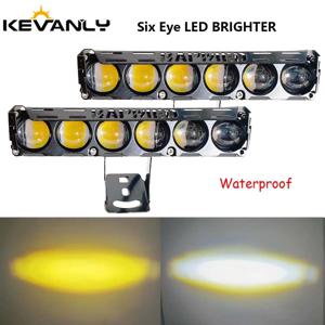 오토바이 LED 스포트라이트 듀얼 컬러 하이 로우 빔 안개등, 자동차 트럭 SUV UTV 12V 24V 미니 렌즈 헤드라이트 주행등, 6 렌즈