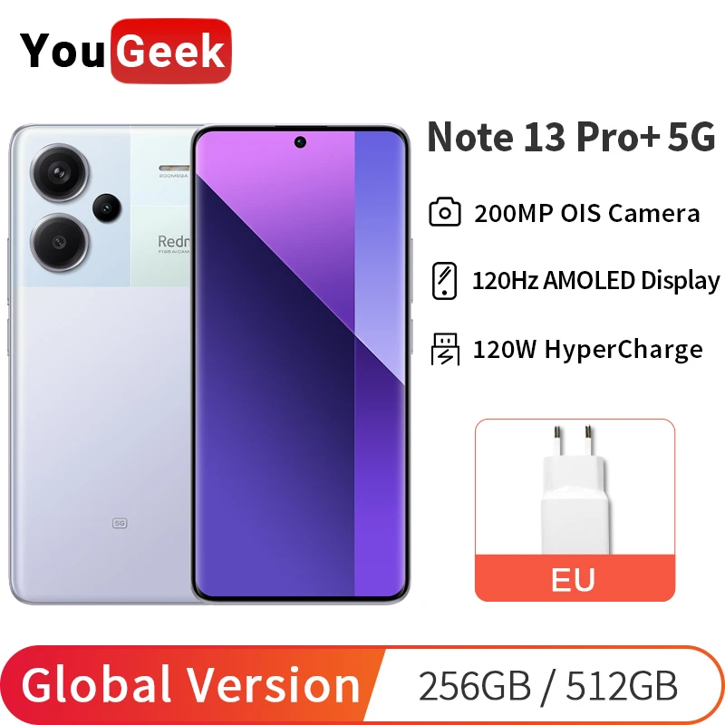 샤오미 Redmi Note 13 Pro + 플러스 글로벌 버전 5G 휴대폰 120Hz AMOLED 디스플레이 200MP 메인카메라 120W HyperCharge NFC