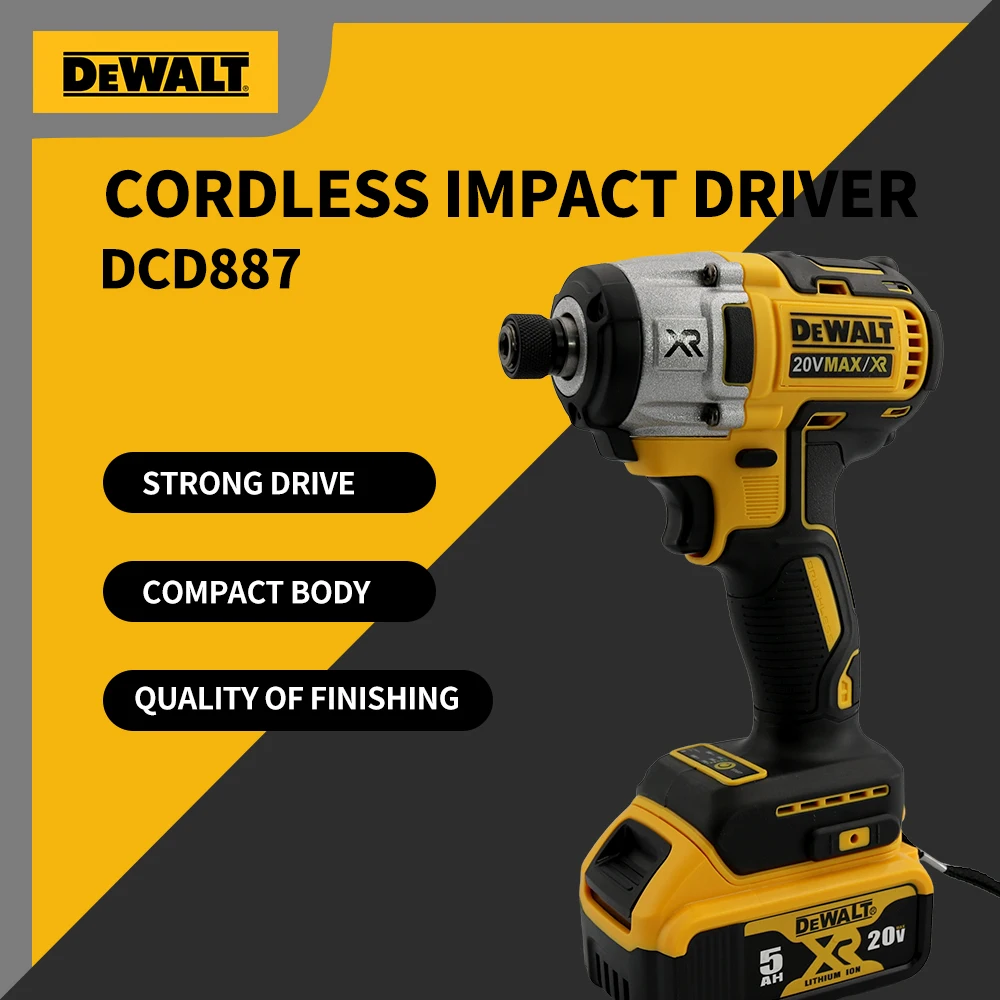 DEWALT DCF887 무선 임팩트 드라이버 브러시리스 모터 전기 드릴 1/4, 205NM 높은 토크 전동 공구, 20V 리튬 이온 배터리용