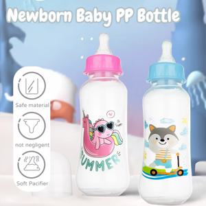 신생아 아기 만화 PP 병, 낙하 방지 및 누출 방지, 안전하고 내구성 있는 아기 젖병, BPA 프리, 250ml